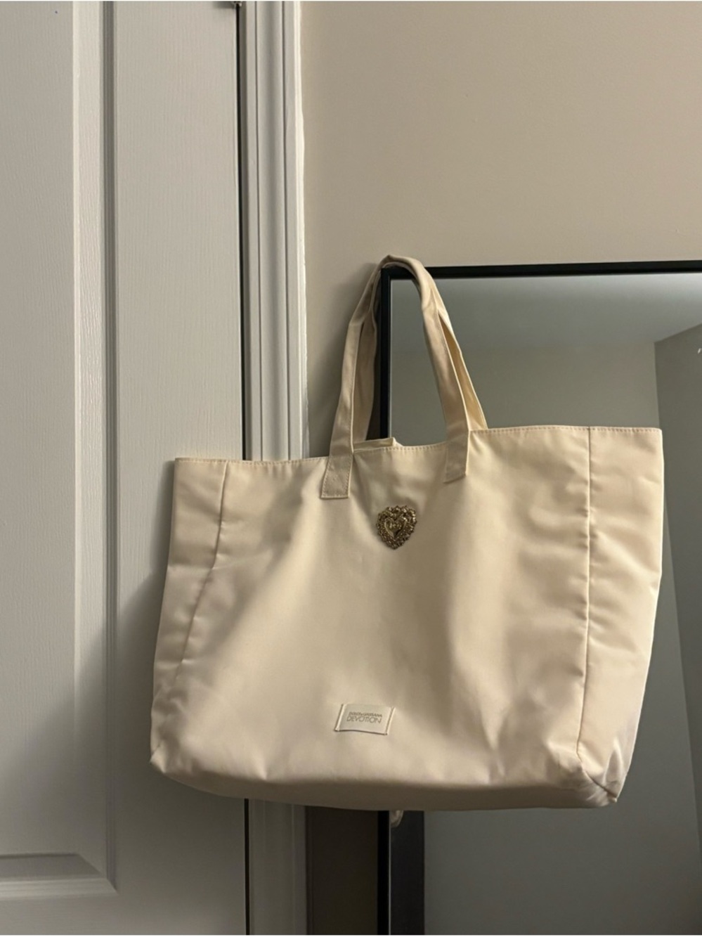 Dolce & Gabbana Cream Tote with Gold Heart Emblem